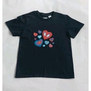 Marvel  Kids Spider Man Candy Hearts  Valentines Day Black T-Shirt Size S